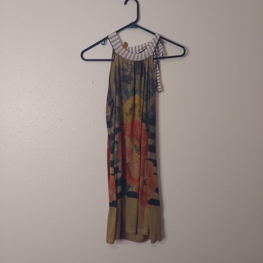 Elegant Floral Halter Dress - Orange and Green